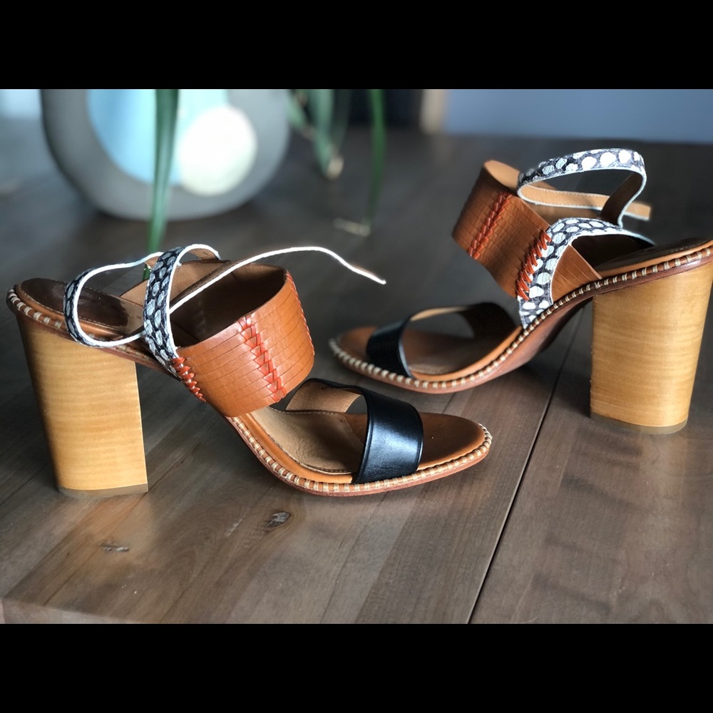 Coach Multicolor Block Heel Sandals - Black, Brown, Tan